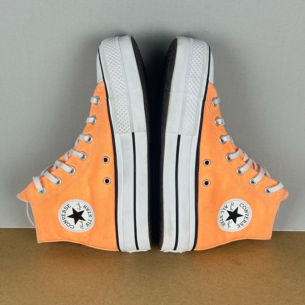 Converse All Star Lift Platform High Top Sneakers Womens 7 Orange White Lace Up - Picture 6 of 10